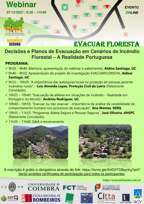 Webinar “Decisões e Planos de Evacuação em Cenários de Incêndio Florestal – A Realidade Portuguesa”